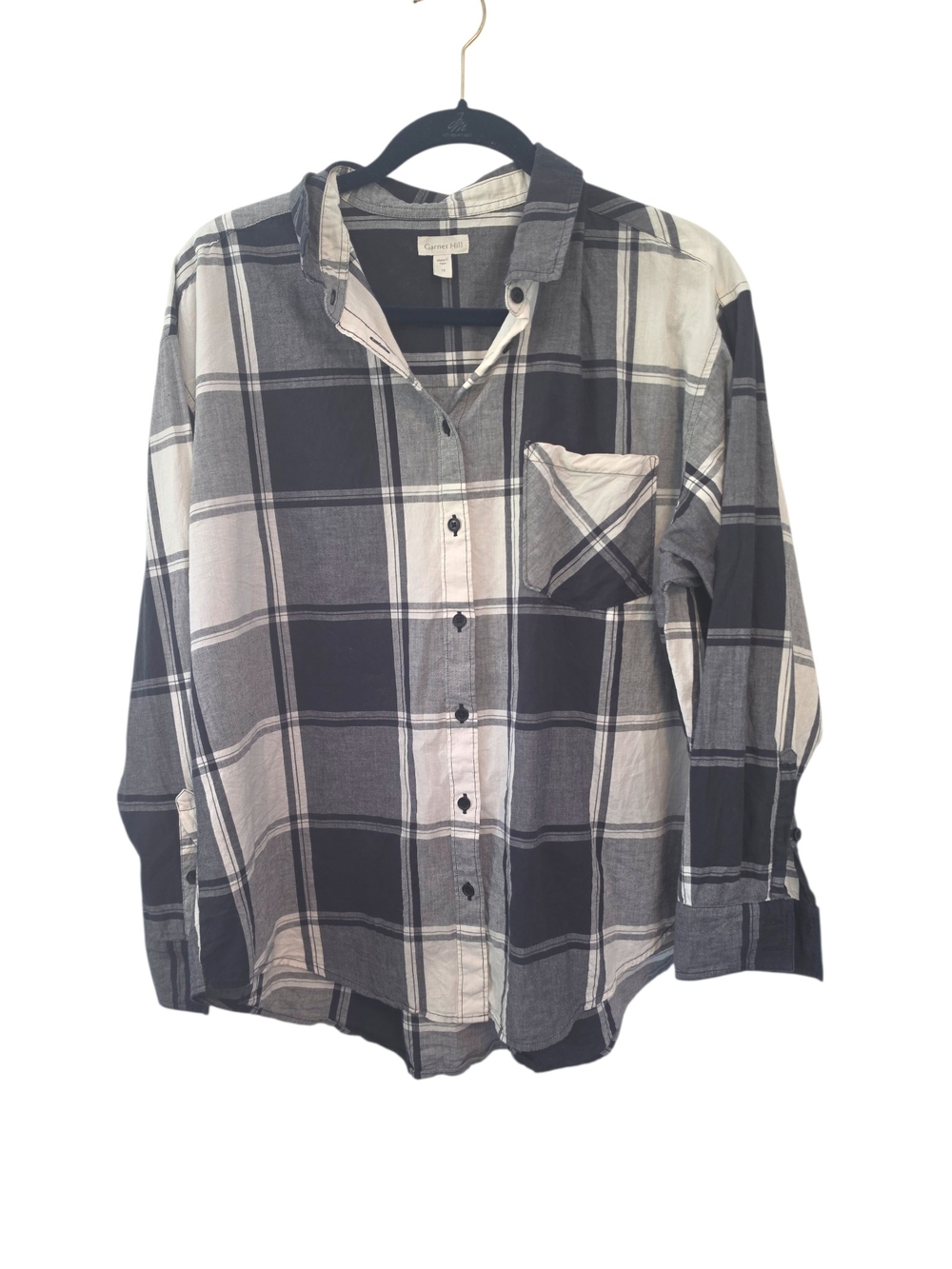 Garnet Hill Casual Black & White Plaid Button-Up Shirt Size 12